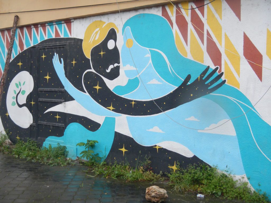 Muzułmański mural przedstawiający młodą parę